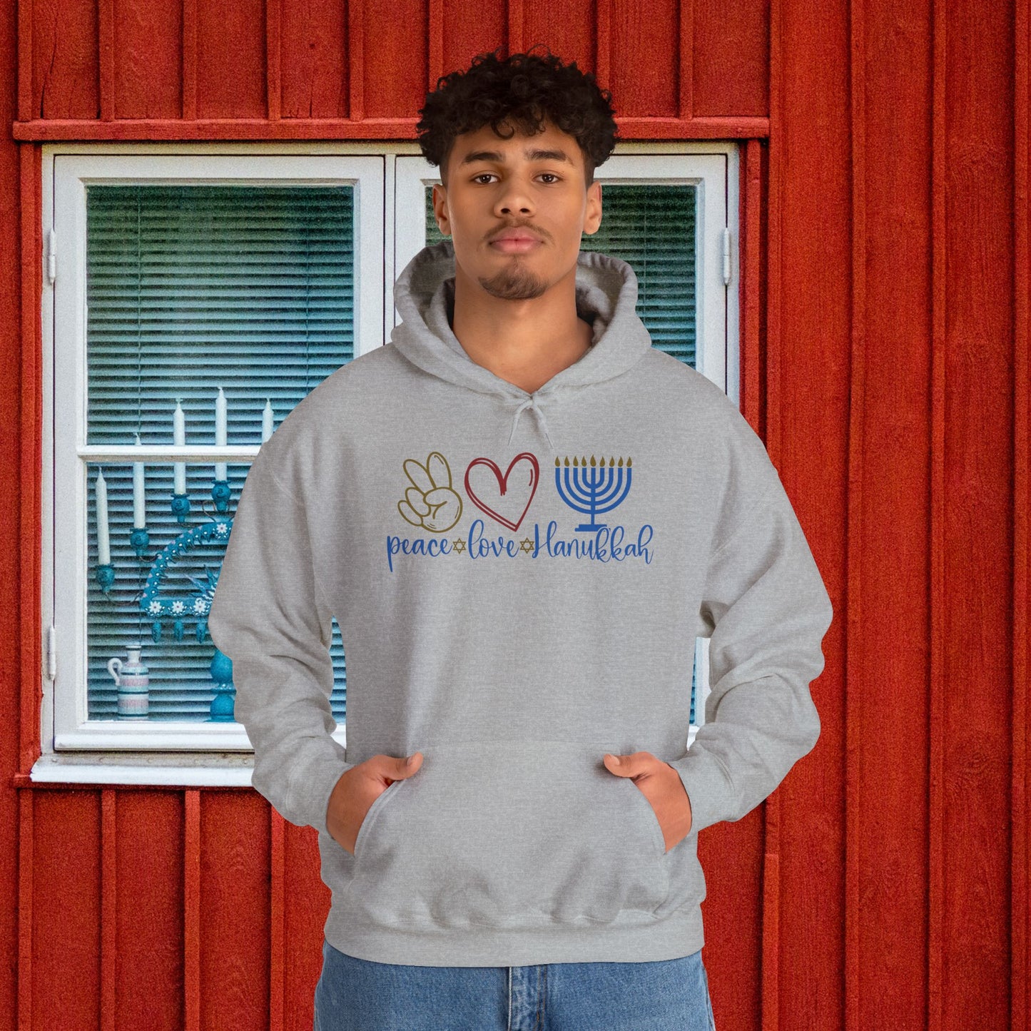 Peace Love Hanukkah Adult Heavy Blend™ Hooded Sweatshirt