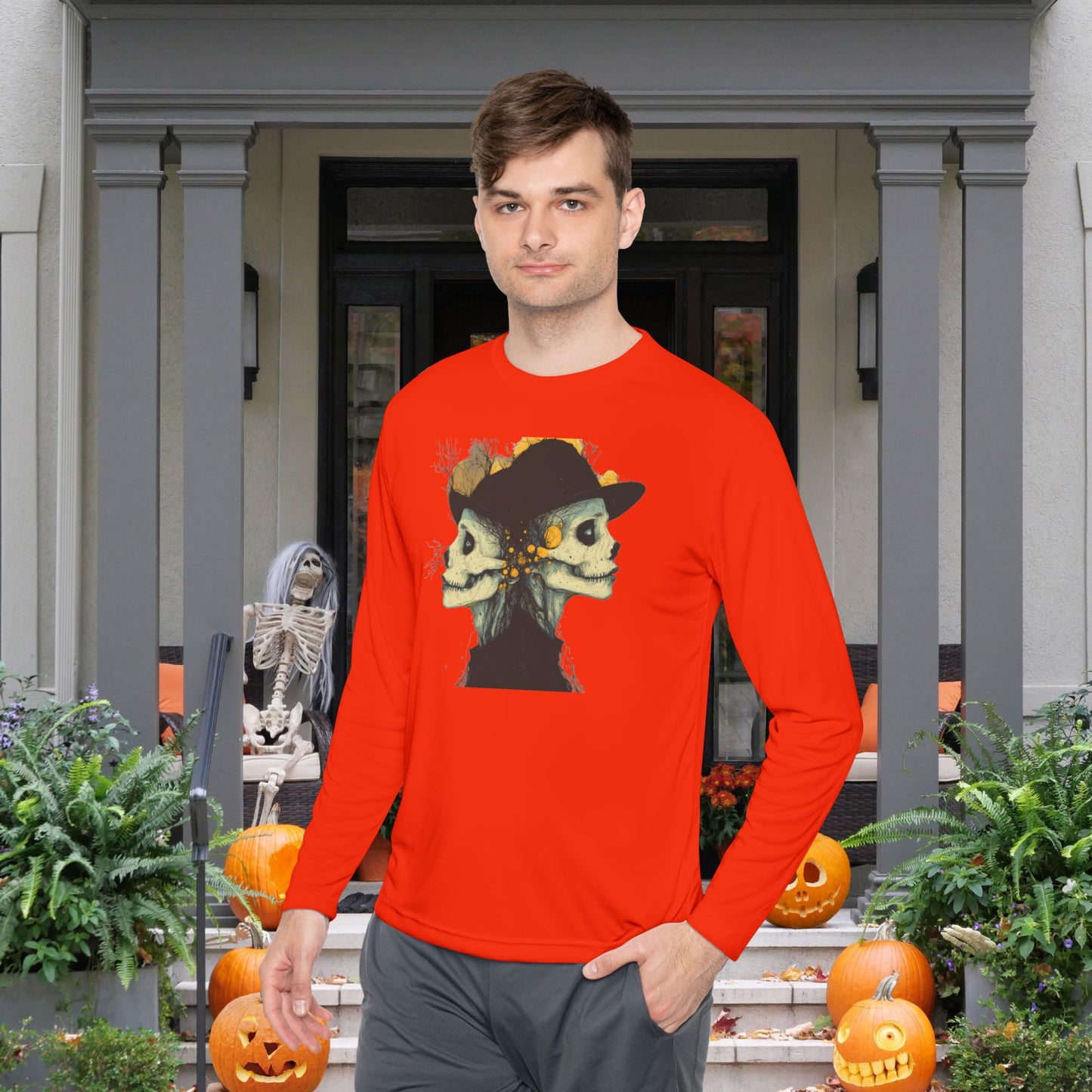 Creepy Skull Witches Adult Long Sleeve Tee