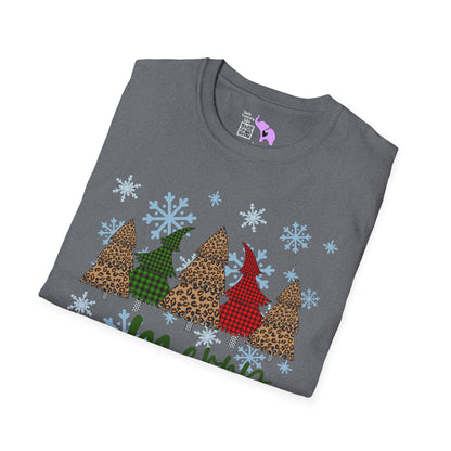 Checkered Print Trees Merry Christmas Adult T-shirt