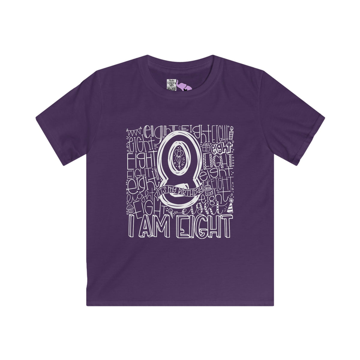 I Am Eight Typography Youth Softstyle Tee