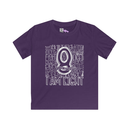 I Am Eight Typography Youth Softstyle Tee