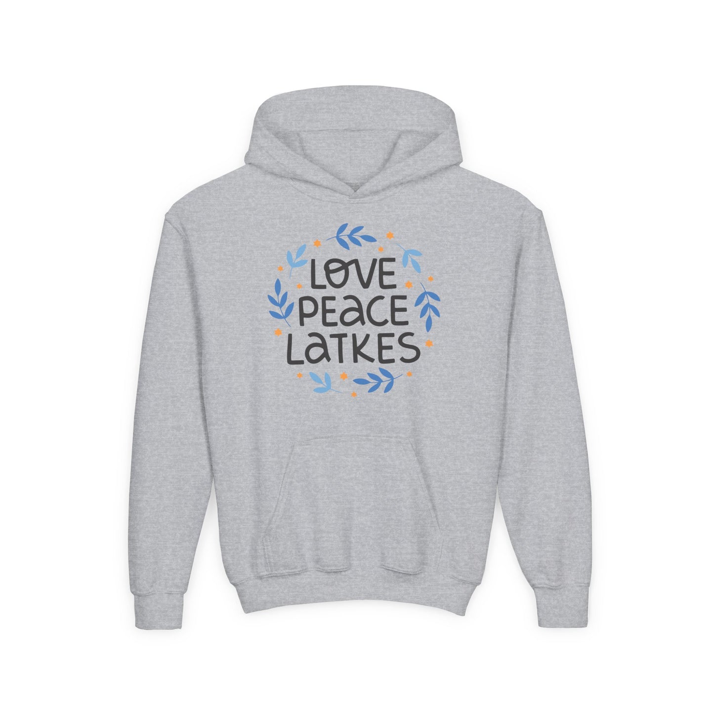 Hanukkah Love Peace Latkes Youth Hoodie