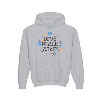 Hanukkah Love Peace Latkes Youth Hoodie