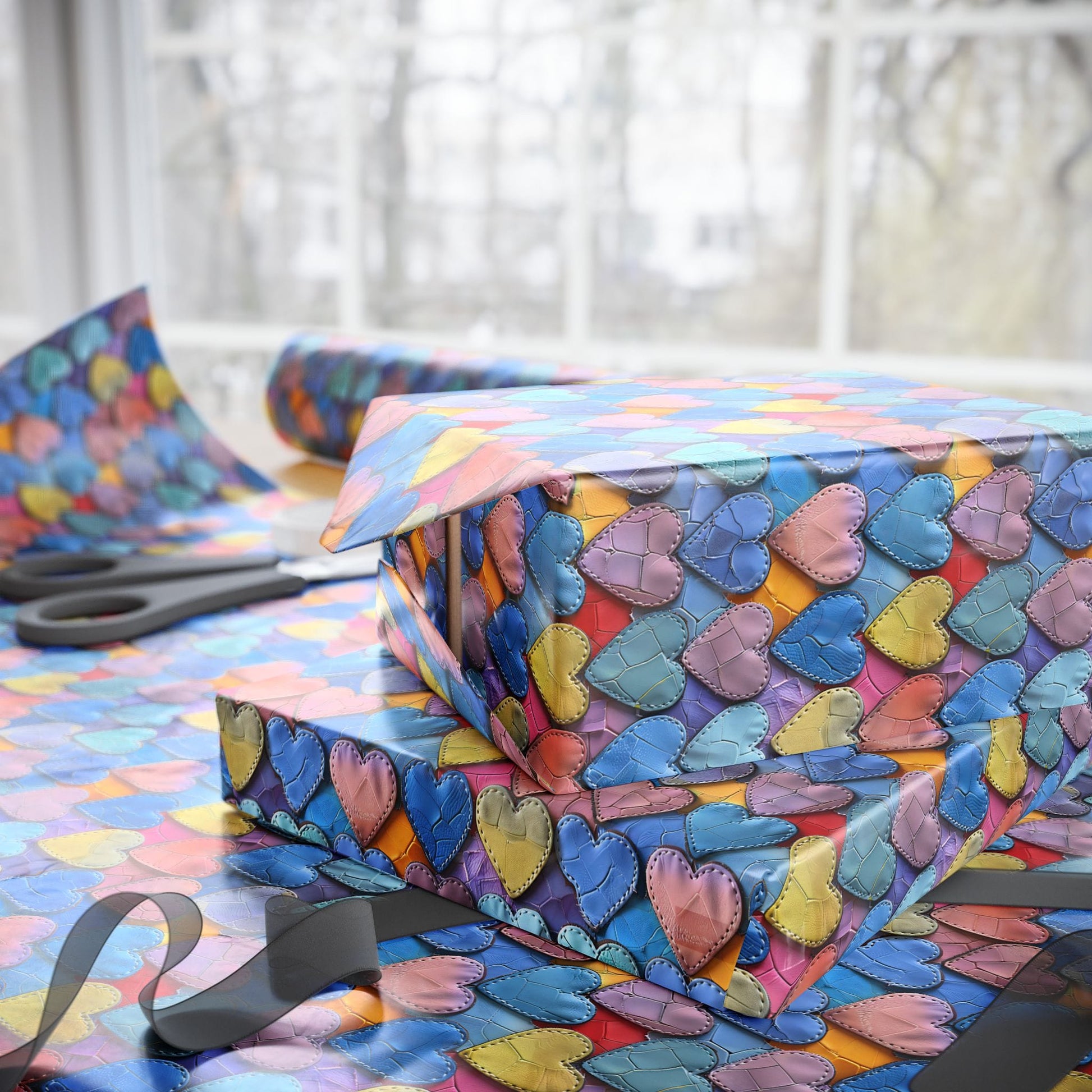 Color Pop Leather Hearts Wrapping Paper