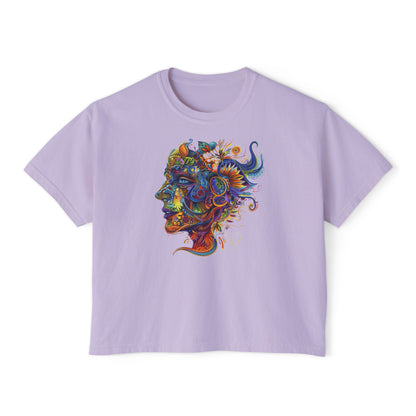 Colorful Paisley Woman Profile Women's Boxy Tee