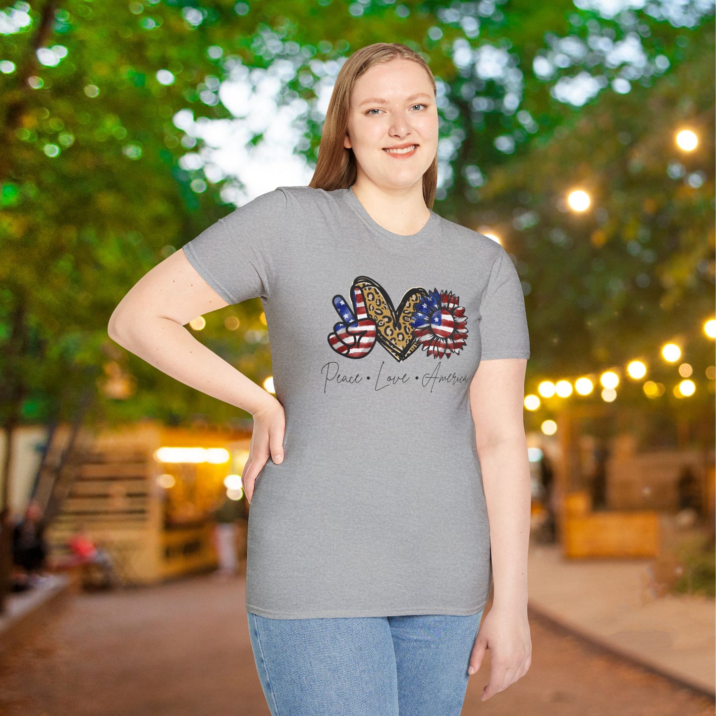 Peace Love America (Cheetah Print) Adult T-shirt