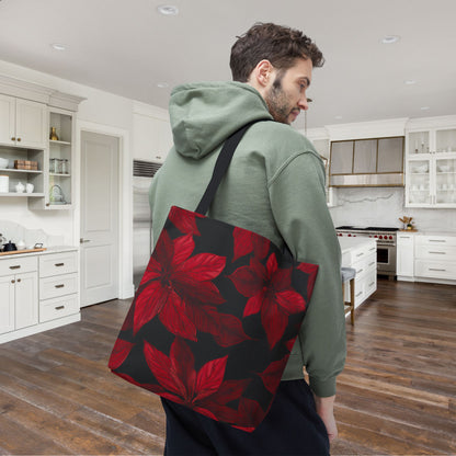 Midnight Poinsettia Garden Canvas Tote Bag