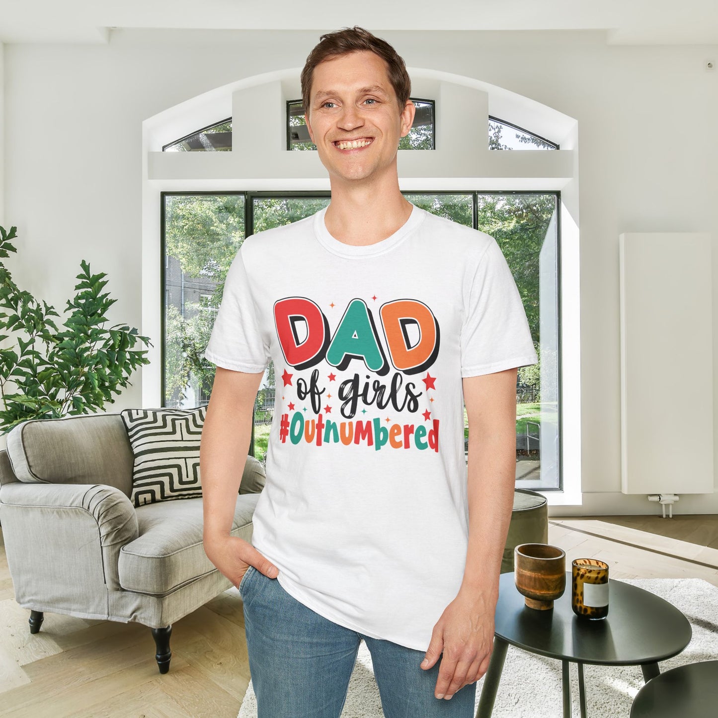 Dad of Girls #Outnumbered Adult T-shirt