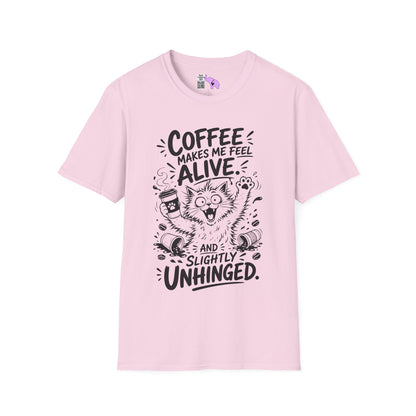 ""Coffee Makes Me Feel Alive and Slightly Unhinged (Cat) Adult T-shirt