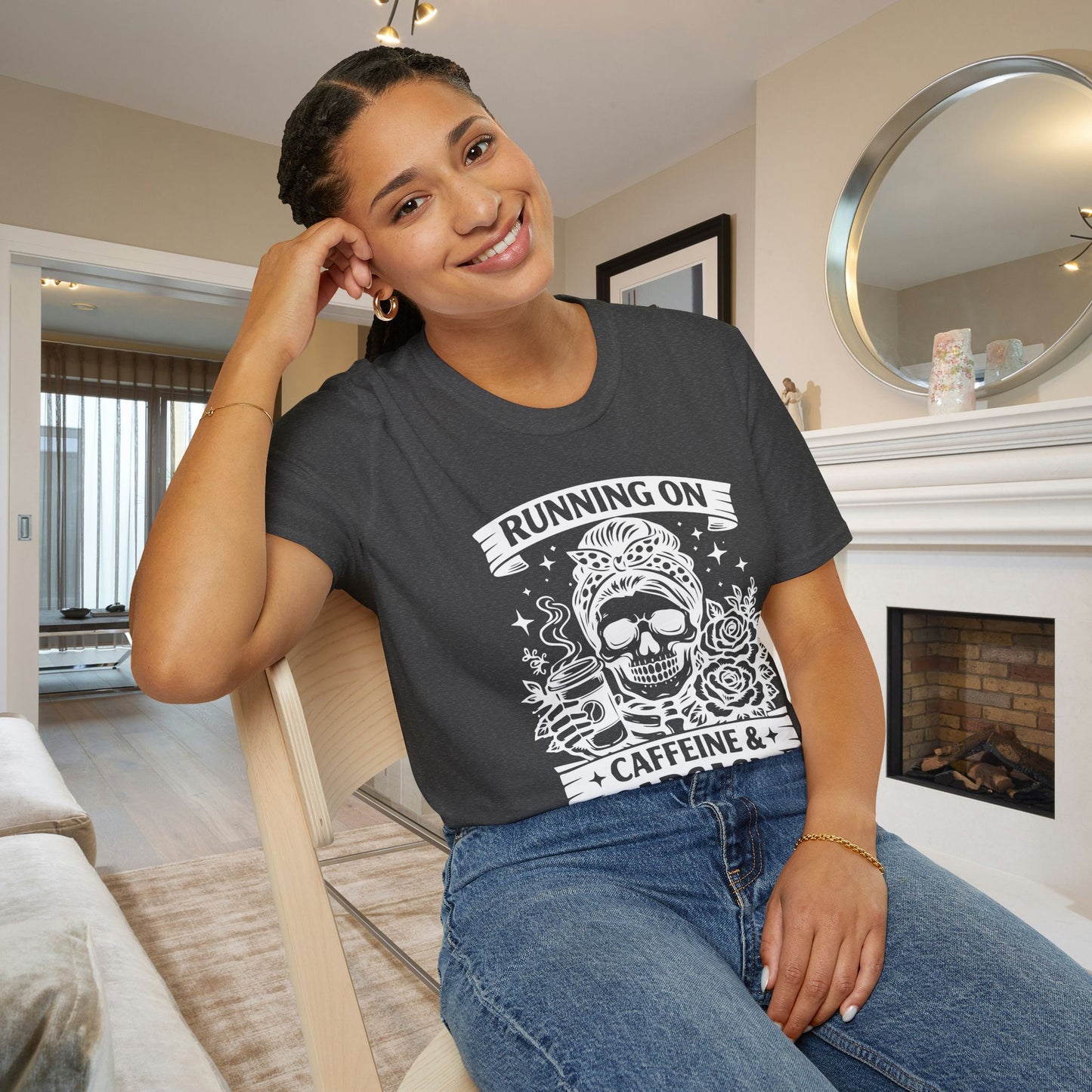 Running On Caffeine & Sarcasm Adult T-shirt