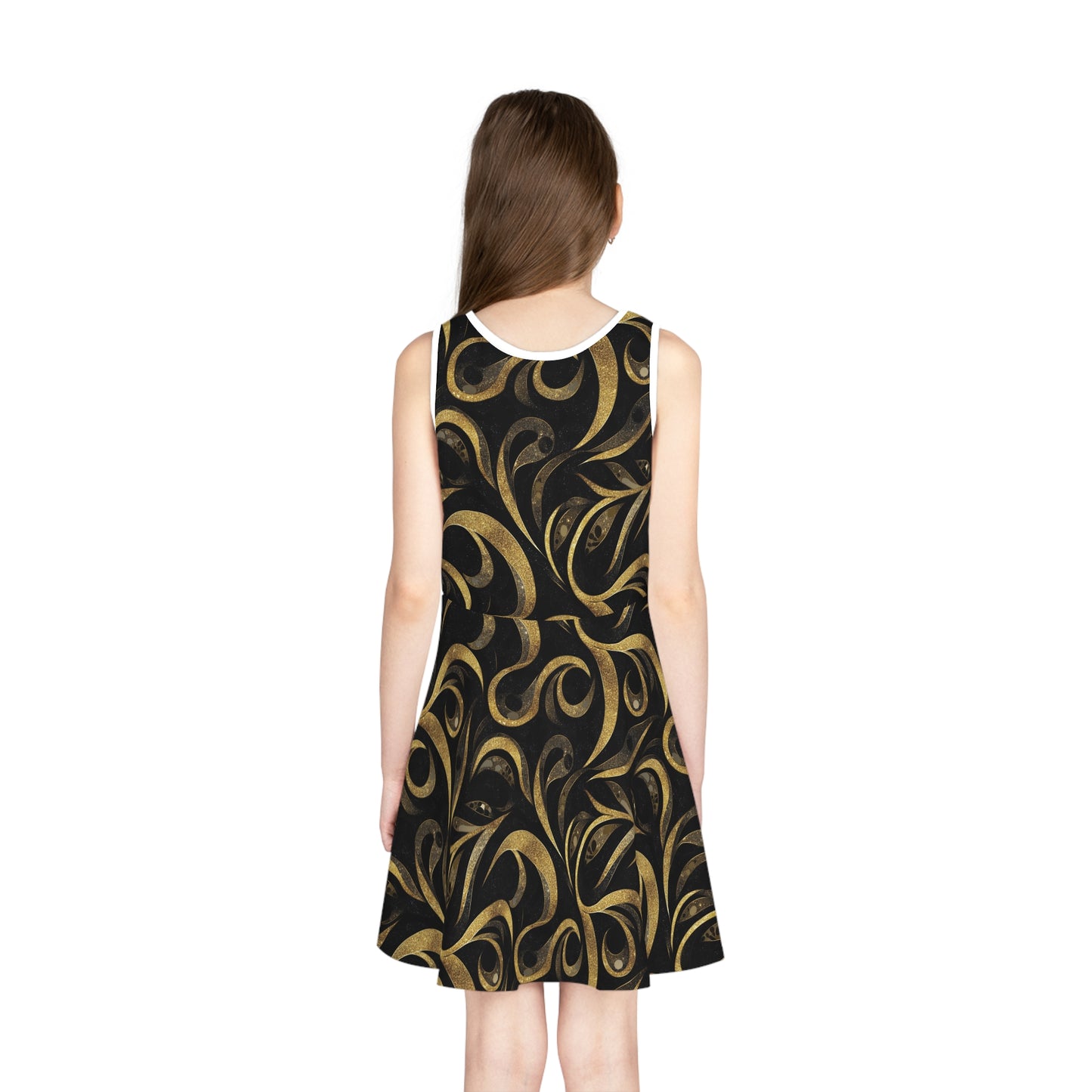 Golden Noir Swirl Girls' Sleeveless Sundress