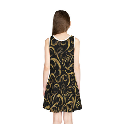 Golden Noir Swirl Girls' Sleeveless Sundress