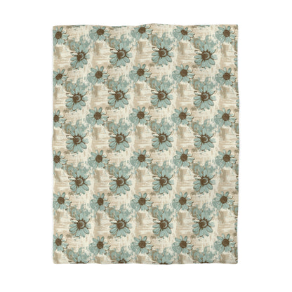 Rustic Teal Daisy Microfiber Duvet Cover