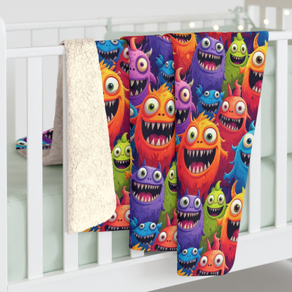 Happy Little Monsters Sherpa Fleece Blanket