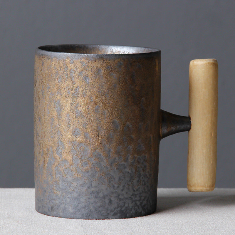 Unusual Ceramic Mug with Wooden Handle