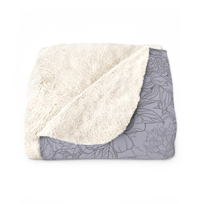 Greyish Purple Flower Print Sherpa Fleece Blanket