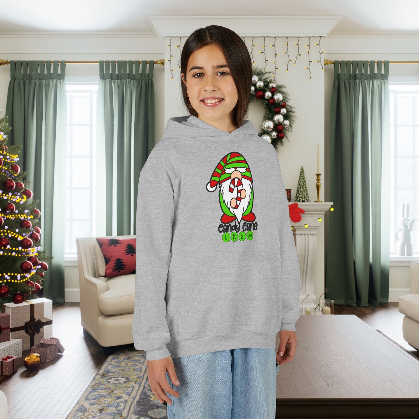 Candy Cane Crew Gnome Youth Hoodie