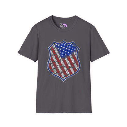 Badge-Shaped American Flag w/States Adult T-Shirt