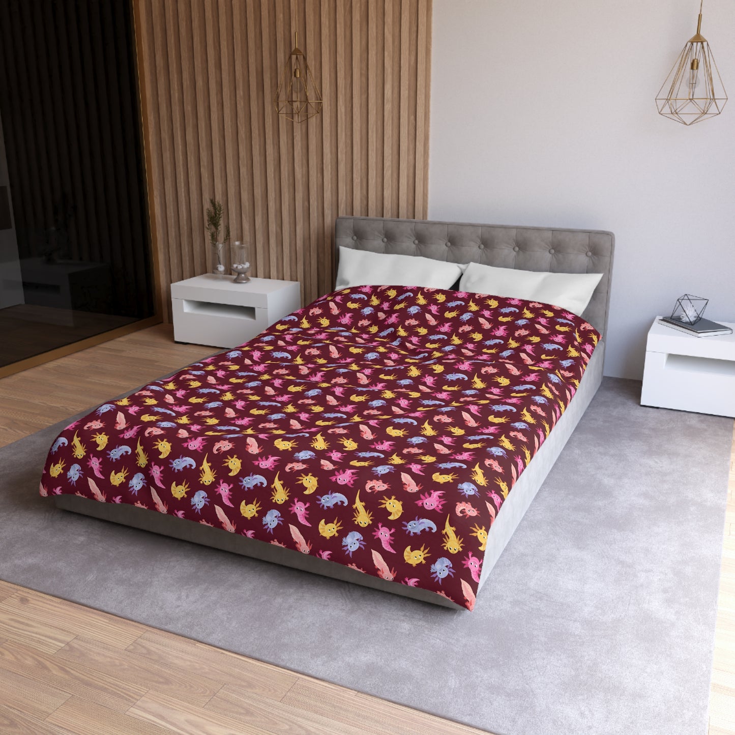 Crimson Axolotls Microfiber Duvet Cover