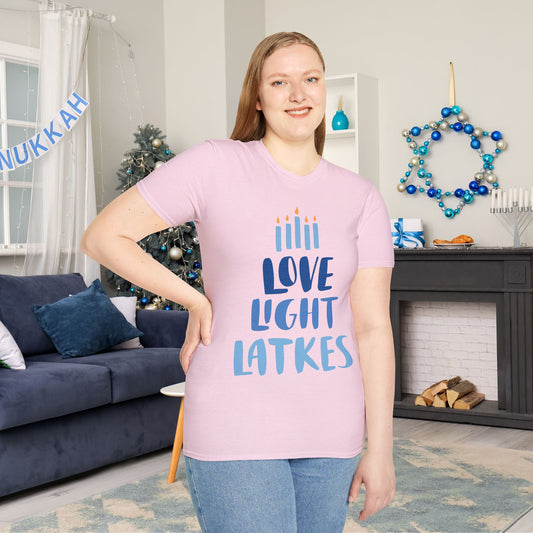 Hanukkah Love Light Latkes Adult T-shirt