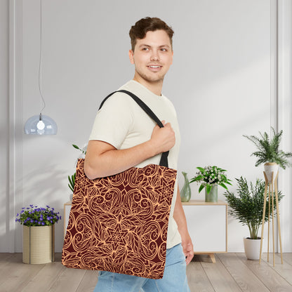 Golden Crimson Star Mandala Canvas Tote Bag