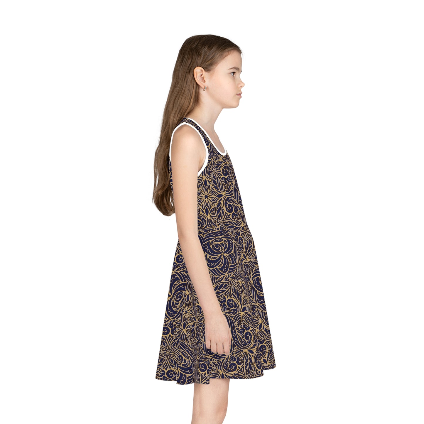 Golden Midnight Radiance Mandala Floral Girls' Sleeveless Sundress