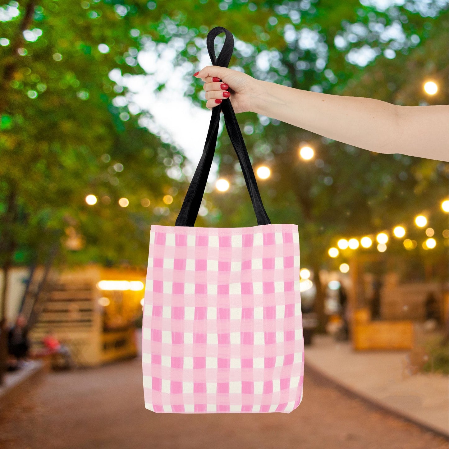Dreamy Rose Gingham Canvas Tote Bag