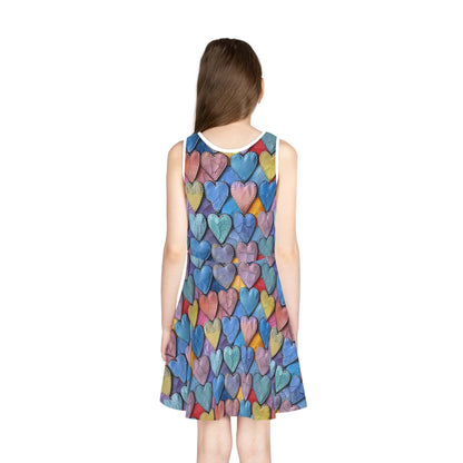 Color Pop Leather Hearts Girls' Sleeveless Sundress