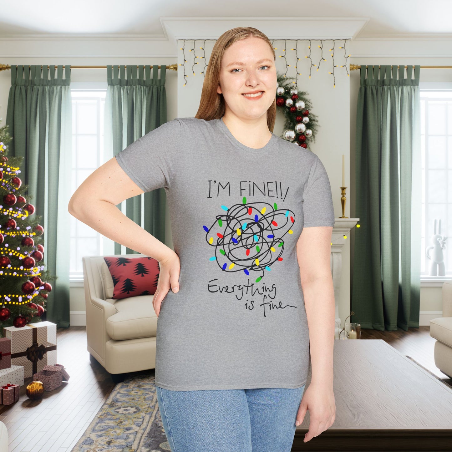 I'm Fine Everything Is Fine (String Lights) Adult T-shirt