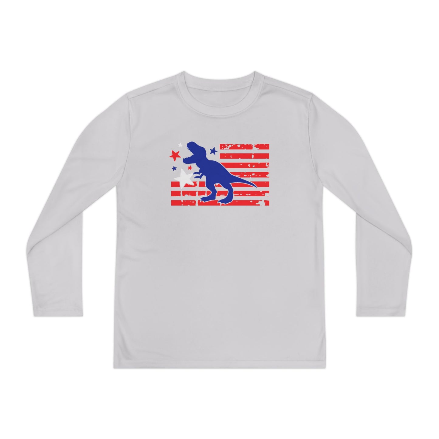 Distressed Patriotic T-Rex Youth Long Sleeve Tee