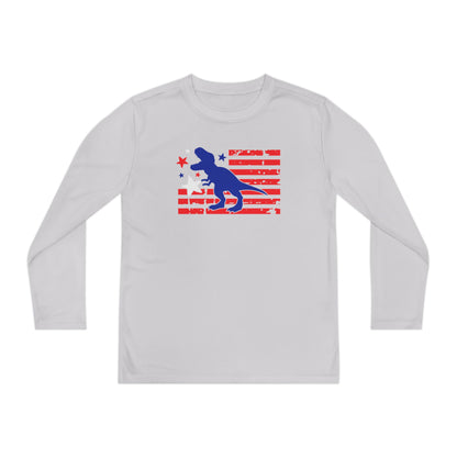 Distressed Patriotic T-Rex Youth Long Sleeve Tee