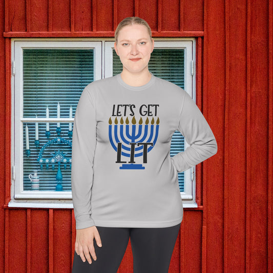 Lets Get Lit Menorah Adult Long Sleeve Tee