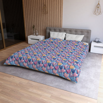 Color Pop Stitched Hearts Duvet Bedding Set