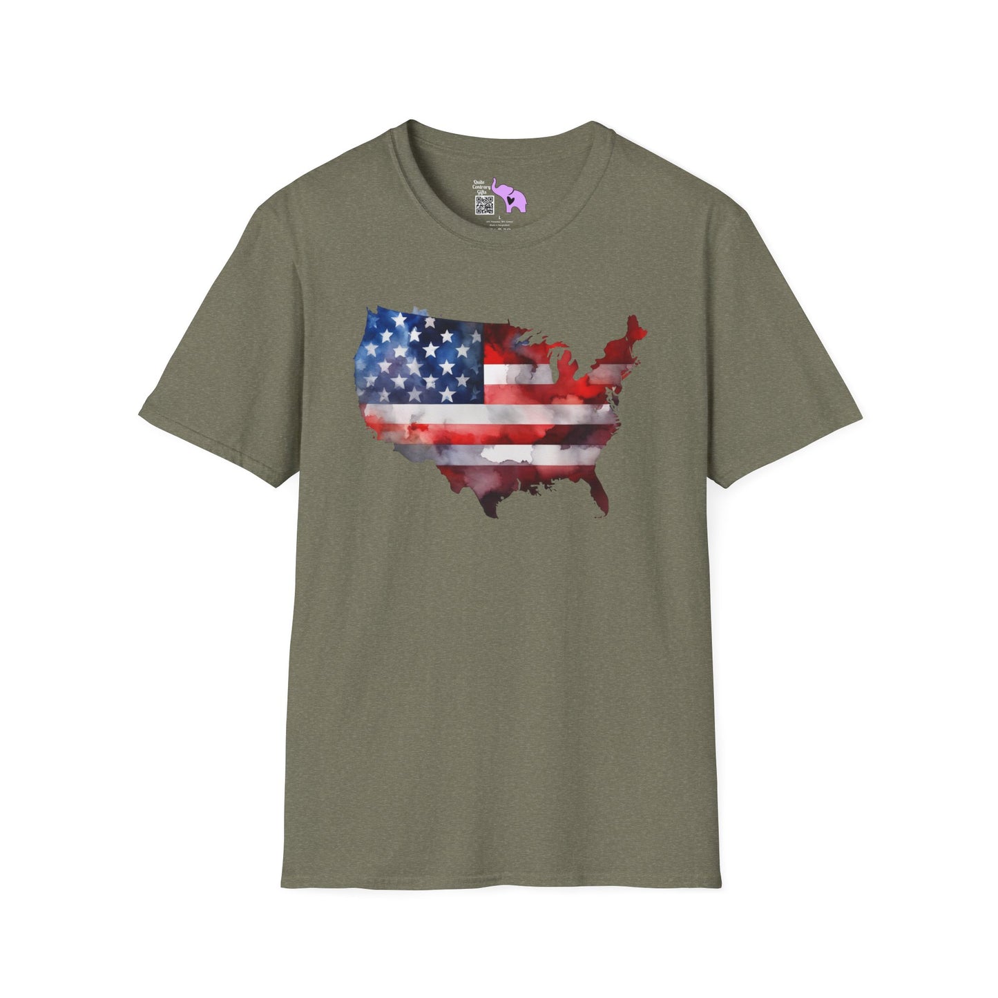 American-Shaped Flag Watercolor Adult T-Shirt