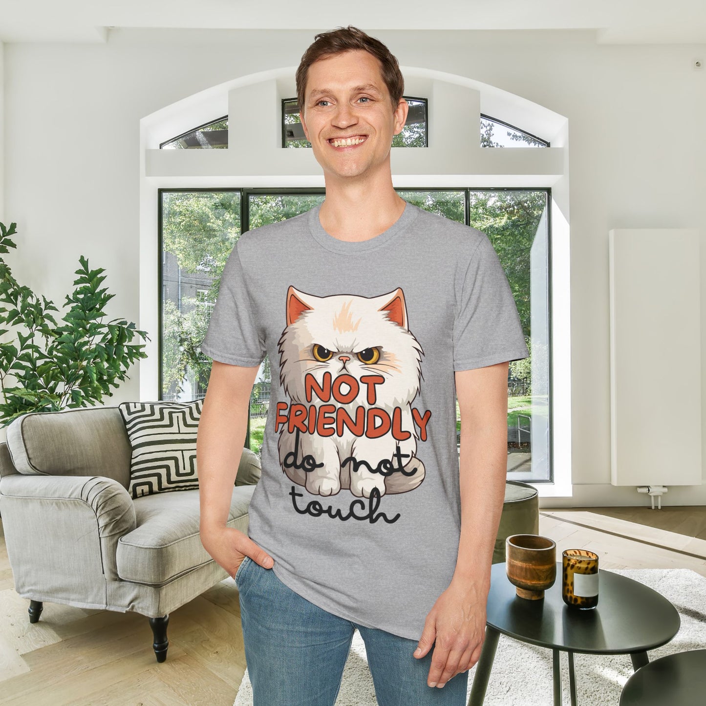 Not Friendly Do Not Touch Cat Adult T-shirt