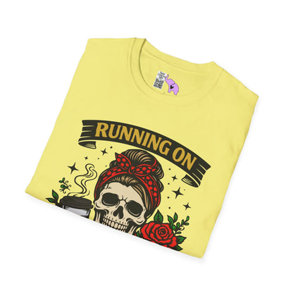 Running on Caffeine and Sarcasm (Roses) Adult T-shirt