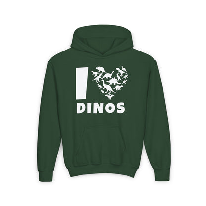 I Love Dinos (Dino Heart) Youth Heavy Blend Hoodie
