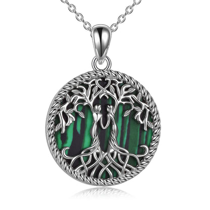 Sisterhood Tree of Life with Moonstone or Malachite Silver Necklace