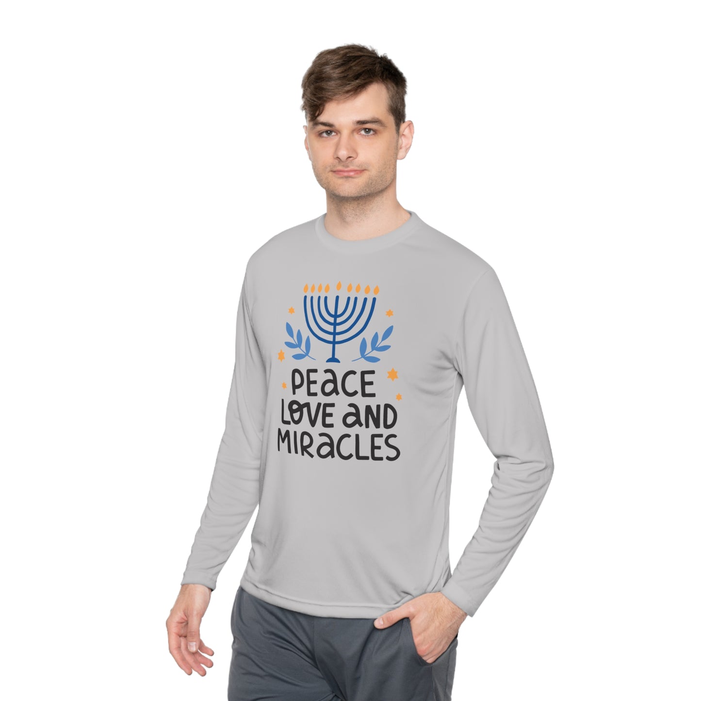 Hanukkah Peace Love & Miracles 1 Adult Long Sleeve Tee