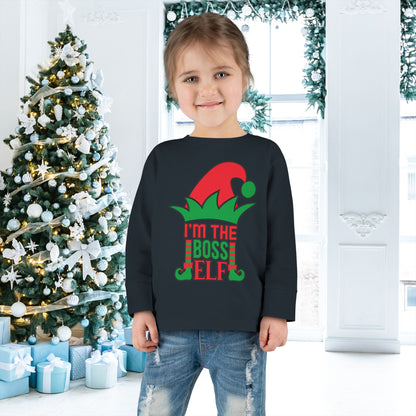 I'm The Boss Elf Toddler Long Sleeve Tee