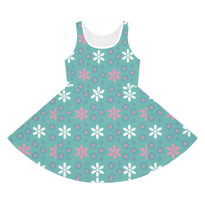 Teal Garden Blooms Girls' Sleeveless Sundress