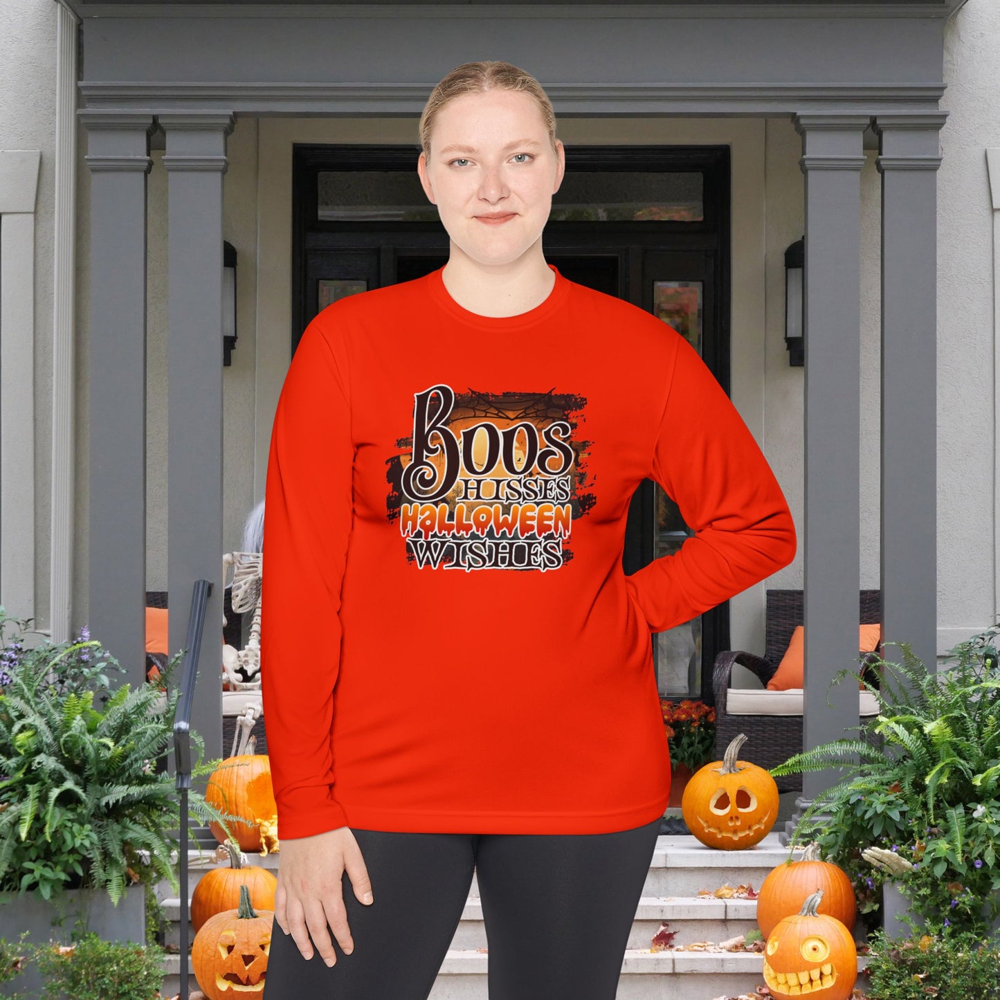 Boos Hisses Halloween Wishes Adult Long Sleeve Tee