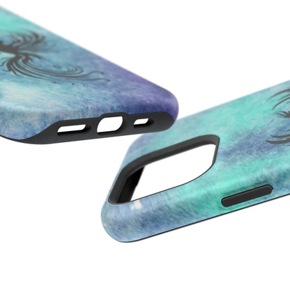 Phoenix Silhouette Over Teal Nebula MagSafe® Compatible Tough Case for iPhone