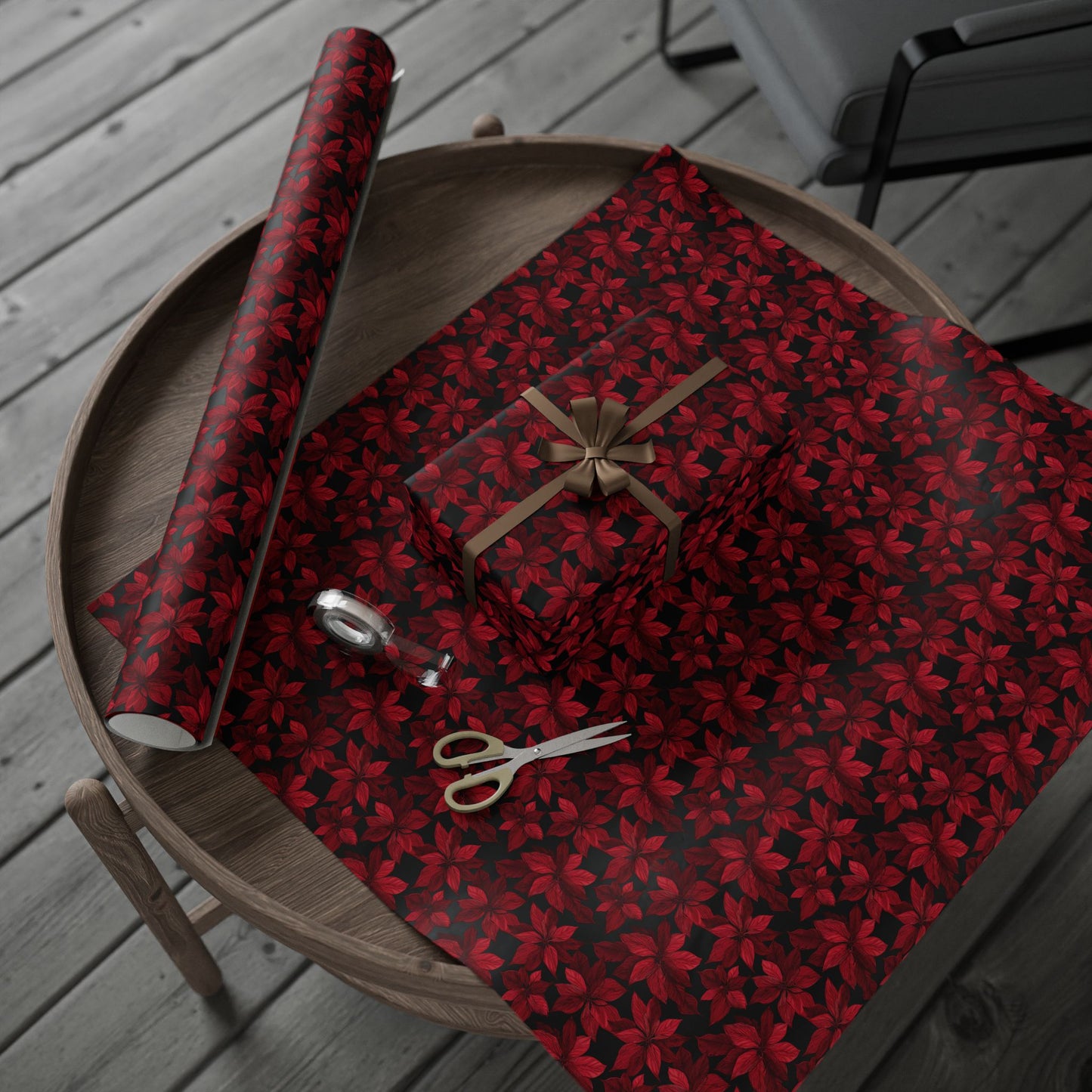 Midnight Poinsettia Garden Wrapping Paper
