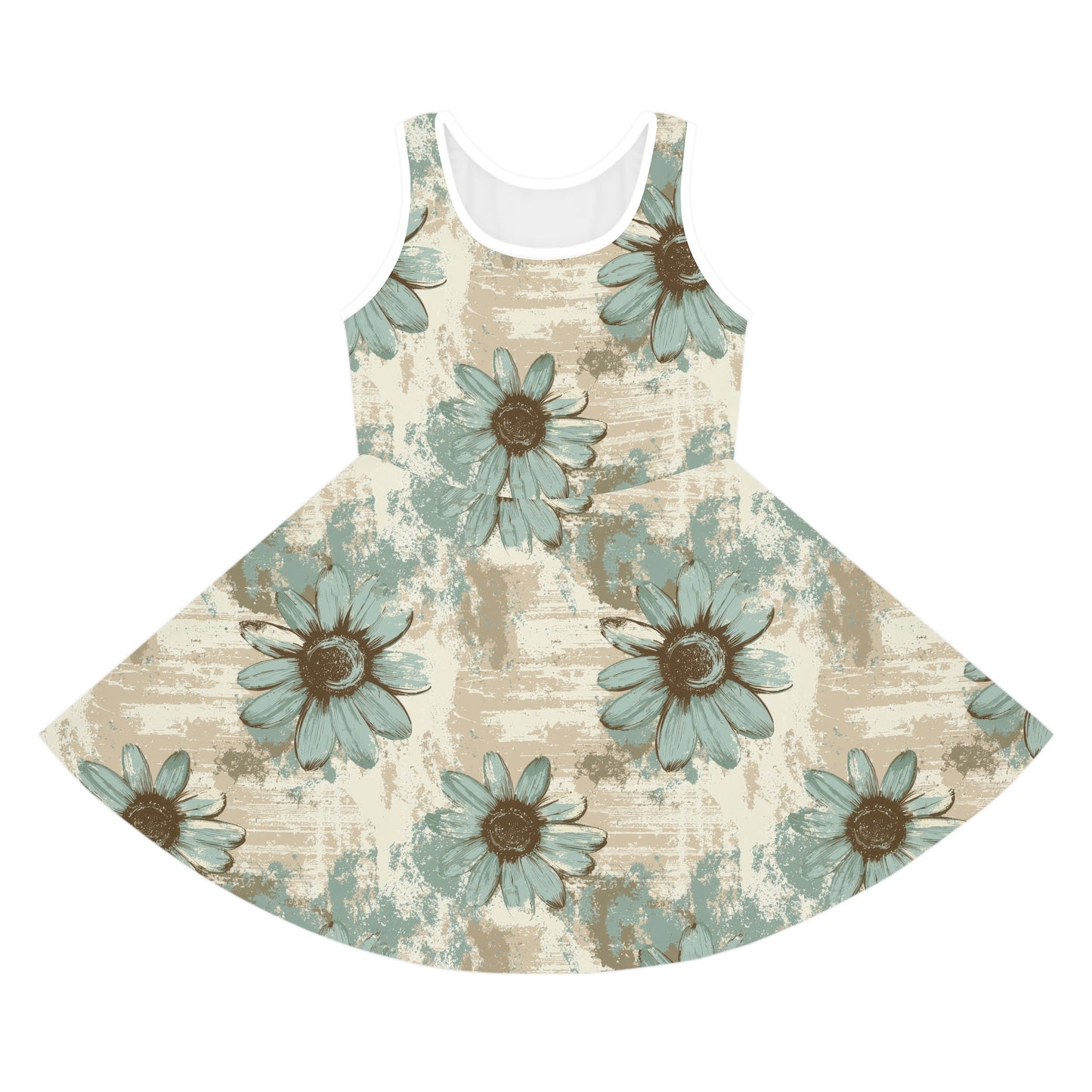 Rusty Teal Daisy Girls' Sleeveless Sundress