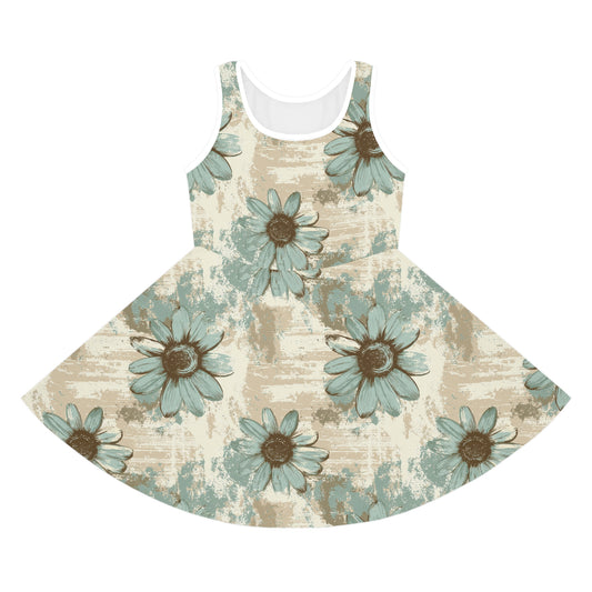 Rusty Teal Daisy Girls' Sleeveless Sundress
