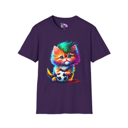 Cute Colorful Kitten w/Soccer Ball Adult T-shirt