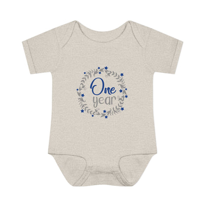 Blue Milestone Wreath Onesie-One Year