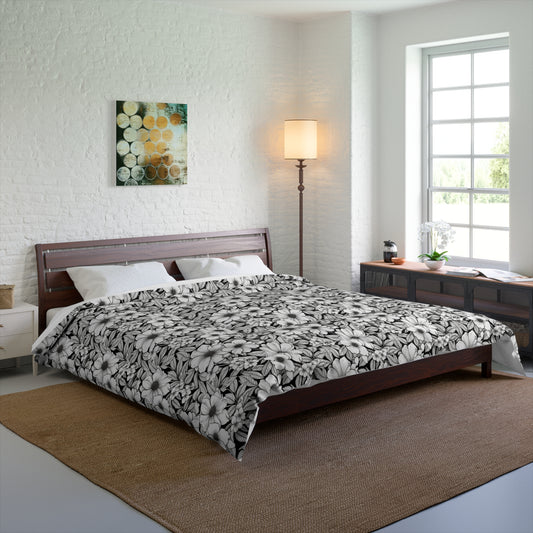 Black & White Forget-Me-Nots Comforter