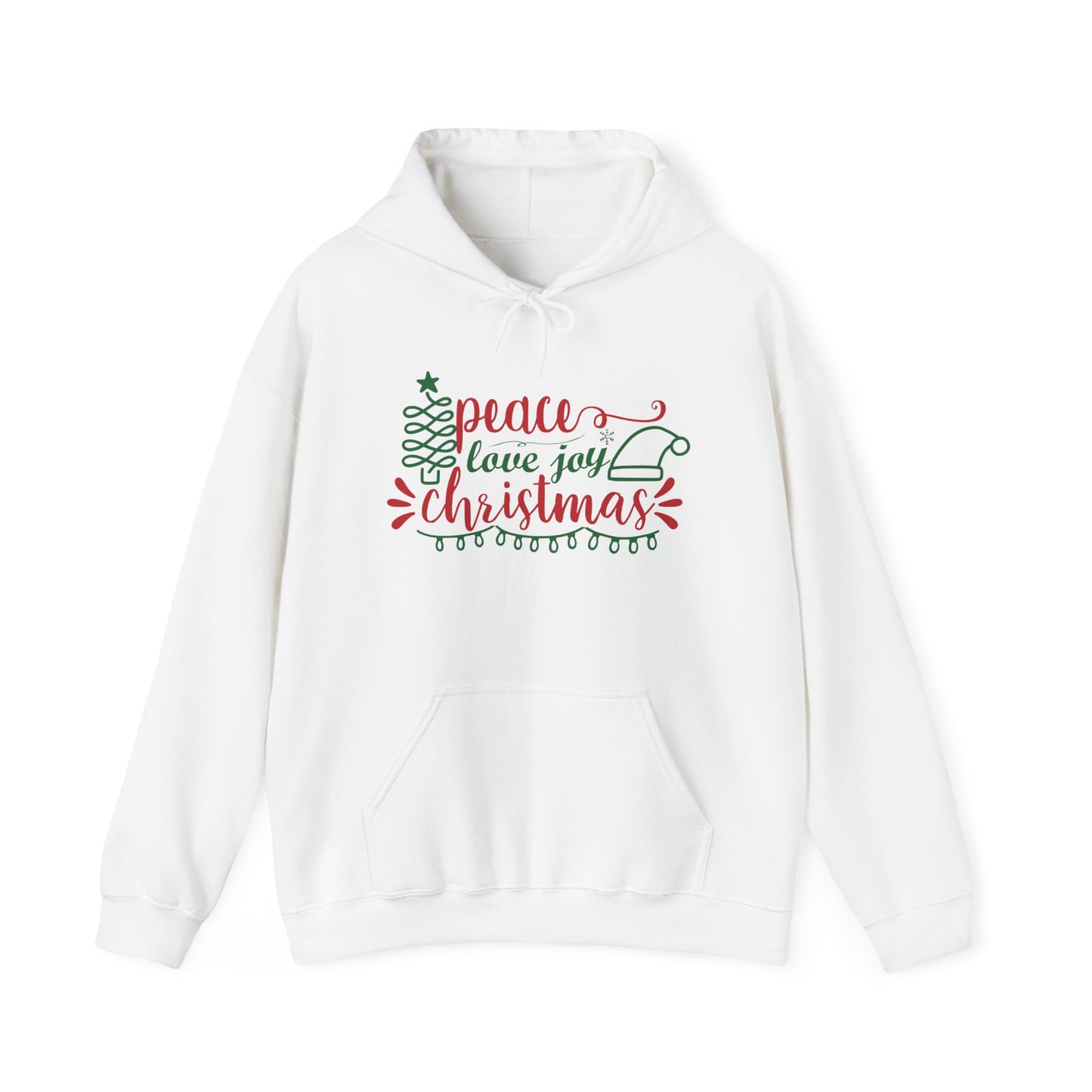 Peace Love & Joy Christmas Adult Heavy Blend™ Hooded Sweatshirt